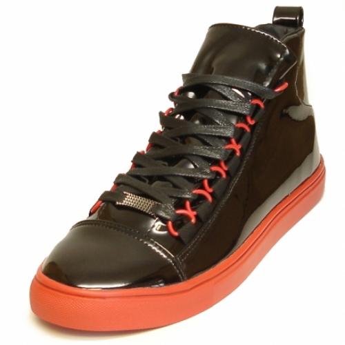 Encore By Fiesso Black Patent Leather High Top Sneakers FI2174-1.